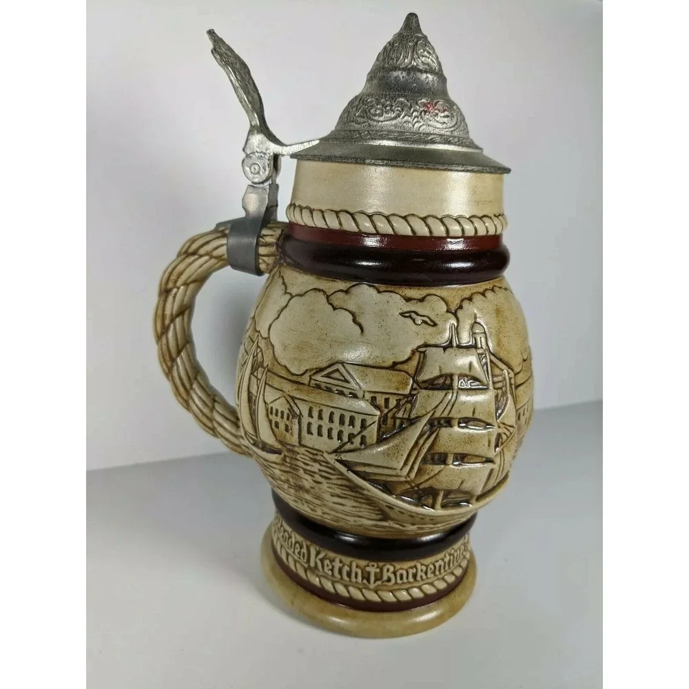 Vintage Avon Ceramic Beer Steins Western Round Up & Tall Ships Set of 2 with Box